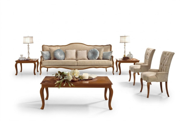 Zestaw sofowy 6 sztuk. Klasyczne Meble Sofa Fotel Boczny Stolik kawowy Drewno
