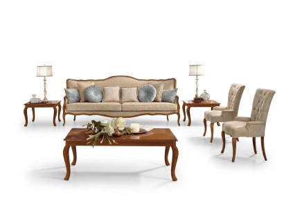 Zestaw sofowy 6 sztuk. Klasyczne Meble Sofa Fotel Boczny Stolik kawowy Drewno