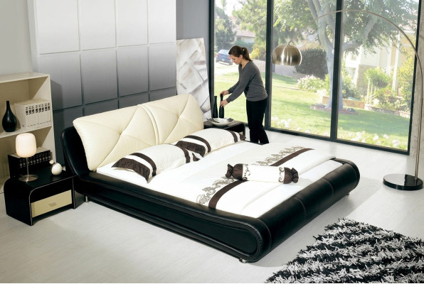 Skóra Łóżko Podkładka Luxury Design Double Hotel Drewno łóżko Sleep Pokój