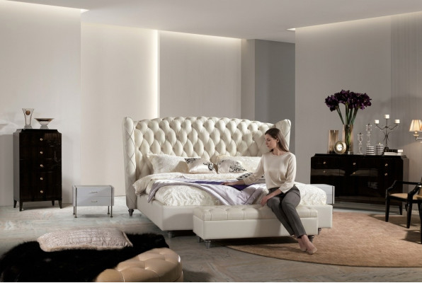Luksusowe designerskie łóżko Chesterfield skórzane Łóżko tapicerowane Sypialnia małżeńska