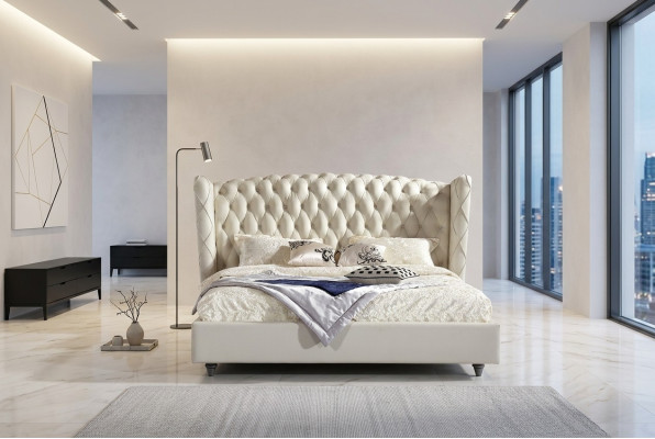 Luksusowe designerskie łóżko Chesterfield skórzane Łóżko tapicerowane Sypialnia małżeńska