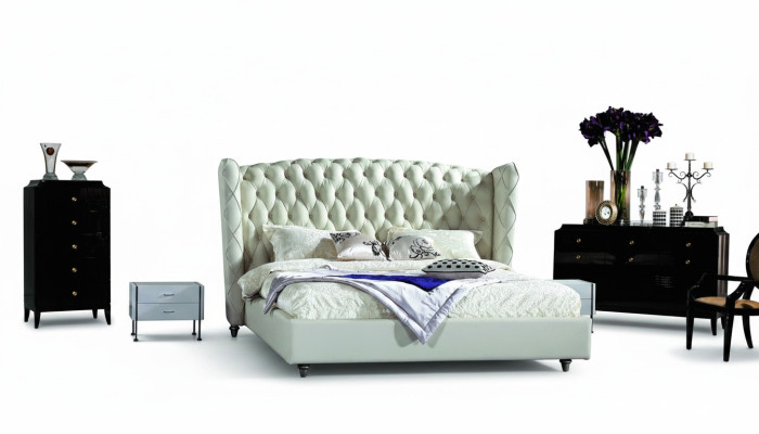 Luksusowe designerskie łóżko Chesterfield skórzane Łóżko tapicerowane Sypialnia małżeńska
