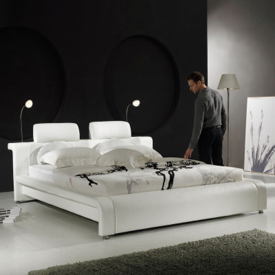 Design Podwójne łóżko skórzane łóżko Podkładka Skóra Sypialnia Małżeństwo