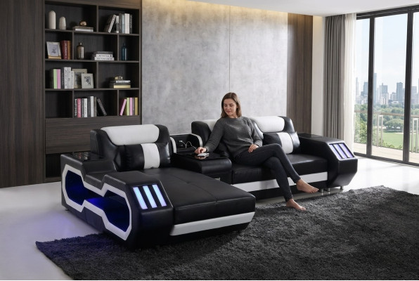 Sofa LED Podświetlana Narożnikowa kanapa Salon Skóra Kanapa Siedziba Podkładka