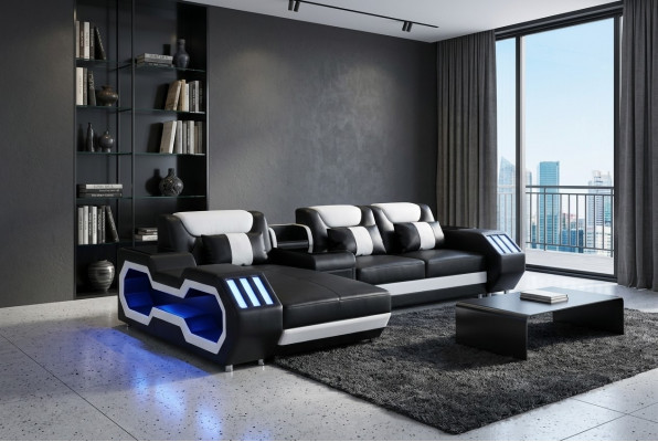 Sofa LED Podświetlana Narożnikowa kanapa Salon Skóra Kanapa Siedziba Podkładka