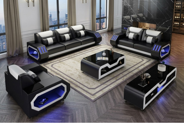 Sofa Skórzana Sofa Ustawić 3+2+1 - Podświetlane Designerskie Kanapy Nowość