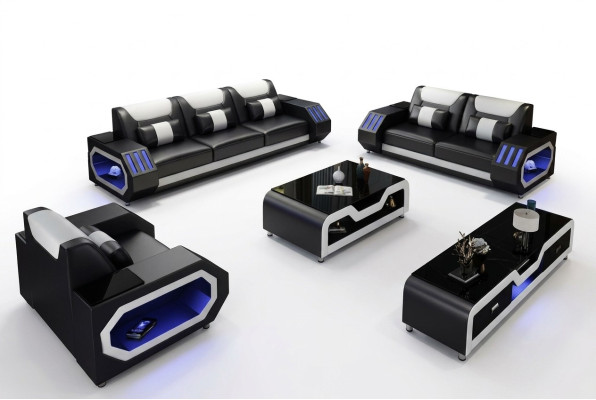 Sofa Skórzana Sofa Ustawić 3+2+1 - Podświetlane Designerskie Kanapy Nowość