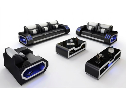 Sofa Skórzana Sofa Ustawić 3+2+1 - Podświetlane Designerskie Kanapy Nowość