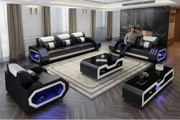 Sofa skórzana Kanapa Zestaw sofowy 3+2 Ustawić Design Nowoczesna Sofa miejsce do siedzenia Nowa