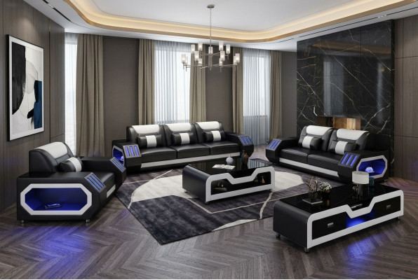 Sofa skórzana Kanapa Zestaw sofowy 3+2 Ustawić Design Nowoczesna Sofa miejsce do siedzenia Nowa