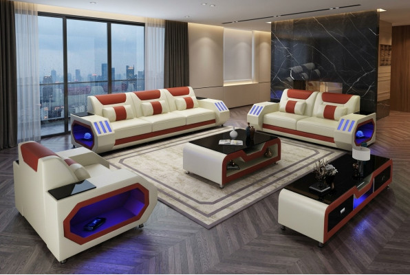 Sofa Skórzana Sofa Ustawić 3+1+1 - Podświetlane Designerskie Kanapy Nowość