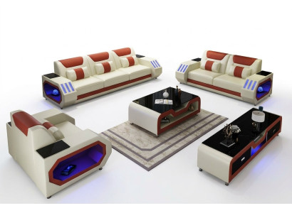 Sofa Skórzana Sofa Ustawić 3+1+1 - Podświetlane Designerskie Kanapy Nowość