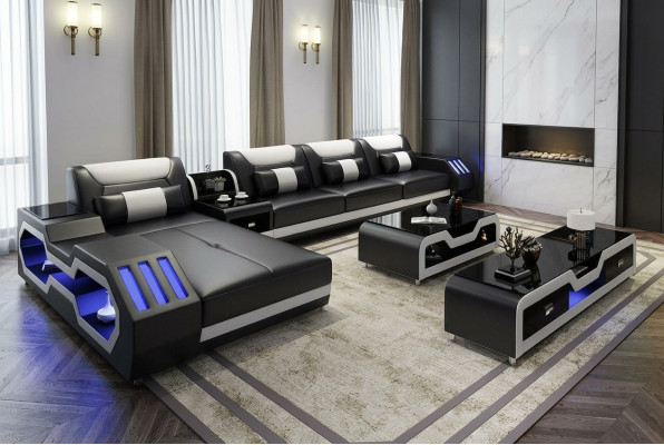 Skóra Design Sofa Kanapa Podkładka Narożnikowa kanapa Ustawić Żywy krajobraz Narożnikowa kanapa