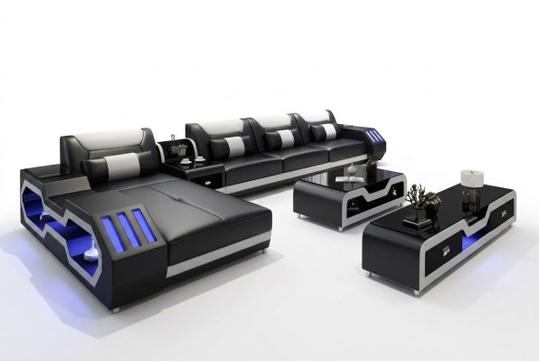 Skóra Design Sofa Kanapa Podkładka Narożnikowa kanapa Ustawić Żywy krajobraz Narożnikowa kanapa