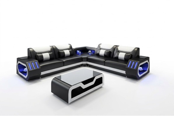 Podświetlana LED Narożnikowa kanapa Salon Skóra Kanapa Siedziba Podkładka Żywy krajobraz Sofa