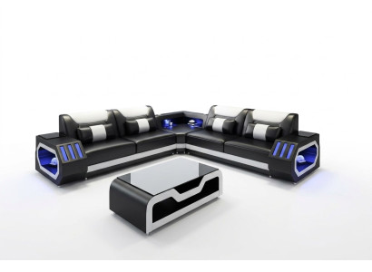 Podświetlana LED Narożnikowa kanapa Salon Skóra Kanapa Siedziba Podkładka Żywy krajobraz Sofa