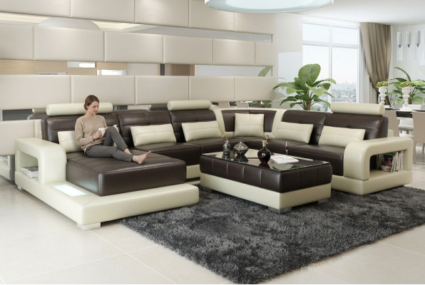 Brązowa skórzana sofa Narożnikowa kanapa kanapa projekt Siedziba Podkładka Ustawić