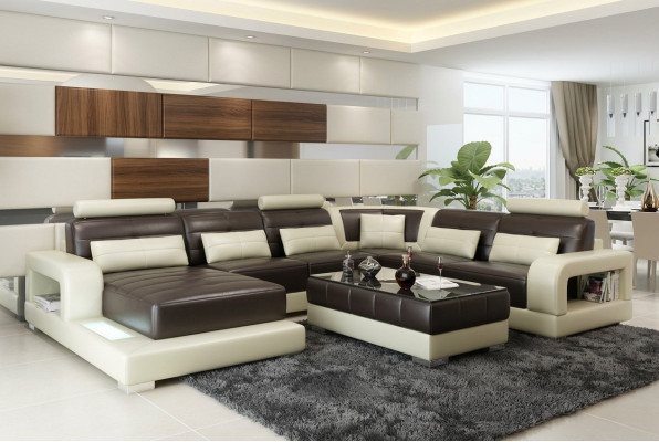 Brązowa skórzana sofa Narożnikowa kanapa kanapa projekt Siedziba Podkładka Ustawić