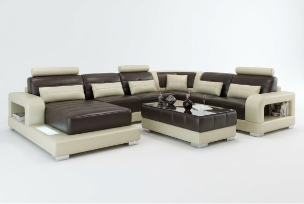 Brązowa skórzana sofa Narożnikowa kanapa kanapa projekt Siedziba Podkładka Ustawić