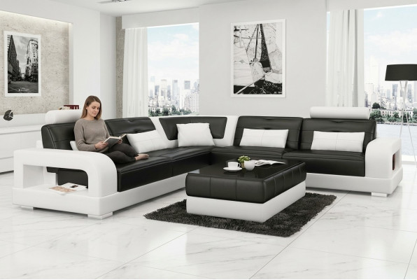Skórzana sofa Narożnikowa kanapa + stolik kawowy Ustawić Podkładkę LForm Sofa Design