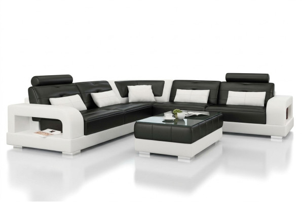 Skórzana sofa Narożnikowa kanapa + stolik kawowy Ustawić Podkładkę LForm Sofa Design