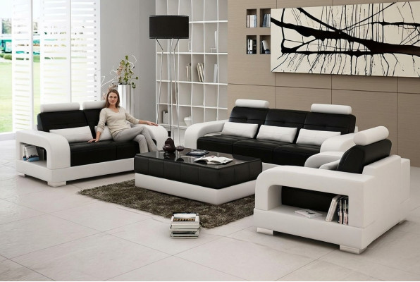 Skórzana Sofa Kanapa Zestaw sofowy 3+2 Ustawić Design Nowoczesna Sofa miejsce siedzące Obcios
