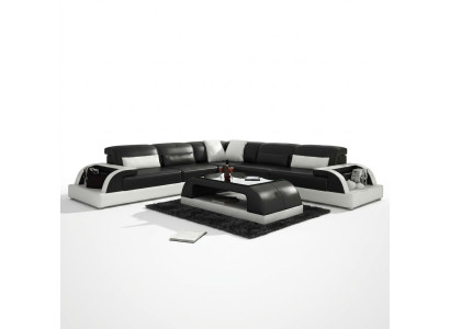 Narożnikowa kanapa L-shape + stolik kawowy Sofa Couch Design Szara Podkładka Skóra