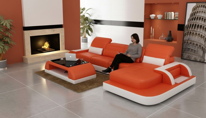 Skórzana sofa + stolik kawowy Kanapa Żywy krajobraz Narożnikowa kanapa Narożnik Ustawić Nowość
