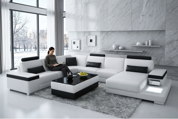 Skórzana sofa designerska sofa U kształt Żywy krajobraz Couch Podkładka Deko Narożnikowa kanapa
