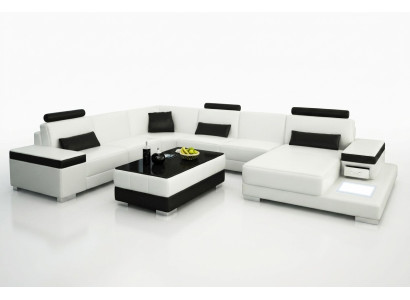 Skórzana sofa designerska sofa U kształt Żywy krajobraz Couch Podkładka Deko Narożnikowa kanapa
