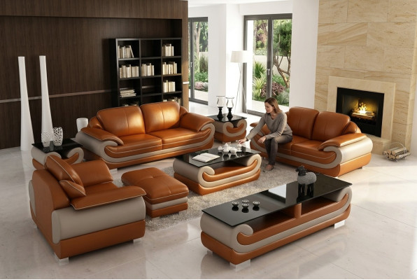Skórzana Sofa Kanapa Żywy krajobraz 3+2 miejsce siedzące Ustawić Design Nowoczesna Sofa xlmebleble.pl