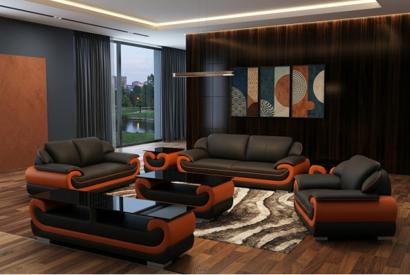 Skórzana sofa kanapa Żywy krajobraz 3+1+1 miejsce do siedzenia Ustawić Design Modern Sofa