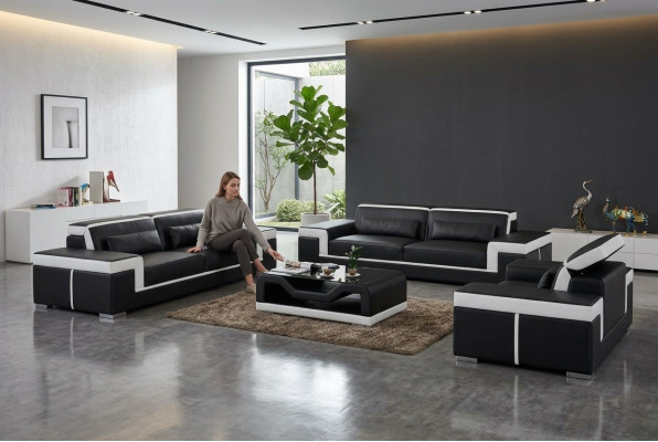 Skórzana sofa kanapa Żywy krajobraz 3+2+1 Siedziba Ustawić Design Modern Sofa