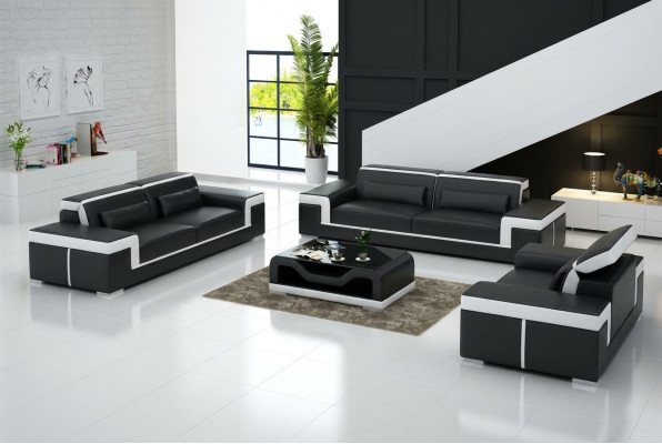 Skórzana sofa kanapa Żywy krajobraz 3+2+1 Siedziba Ustawić Design Modern Sofa