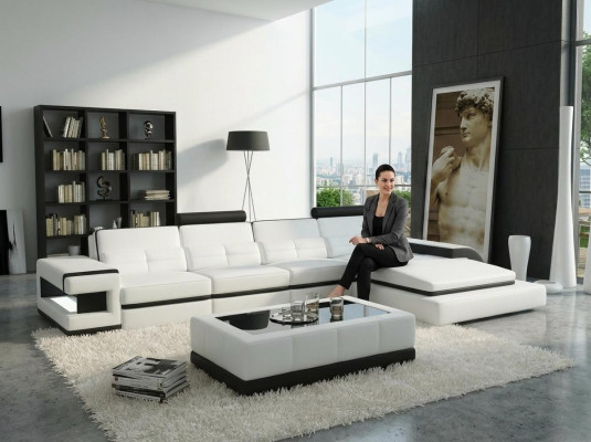Narożnikowa kanapa Sofa w kształcie litery L Szara Podkładka Skóra Modern Illuminated