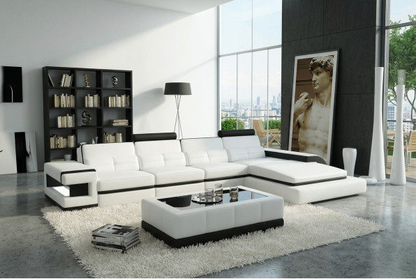 Narożnikowa kanapa Sofa w kształcie litery L Szara Podkładka Skóra Modern Illuminated