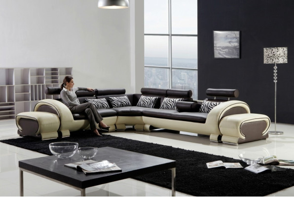 Narożnikowa kanapa L-Shape 2x Stołek Sofa Kanapa Design Szara Podkładka Skóra Moderne