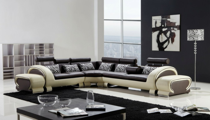 Narożnikowa kanapa L-Shape 2x Stołek Sofa Kanapa Design Szara Podkładka Skóra Moderne