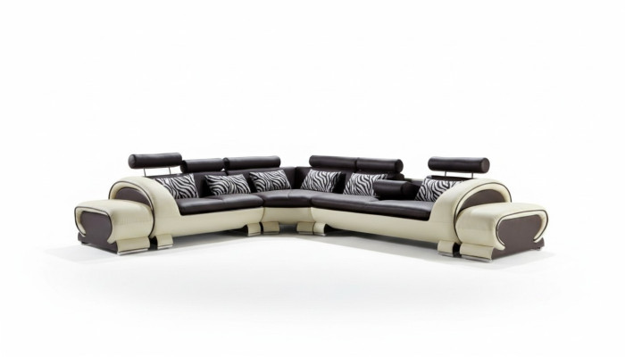 Narożnikowa kanapa L-Shape 2x Stołek Sofa Kanapa Design Szara Podkładka Skóra Moderne
