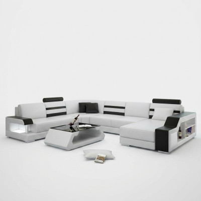 Narożnikowa kanapa Żywy krajobraz Sofa w kształcie litery U - skórzana sofa Ustawić z Półką Skóra