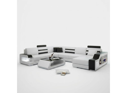 Narożnikowa kanapa Żywy krajobraz Sofa w kształcie litery U - skórzana sofa Ustawić z Półką Skóra