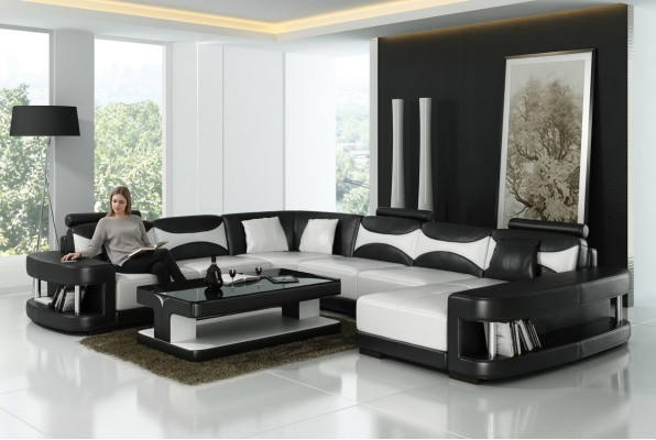 xxl duży Żywy krajobraz U Form Narożnikowa kanapa Sofa Couch Podkładka Ustawić Skóra