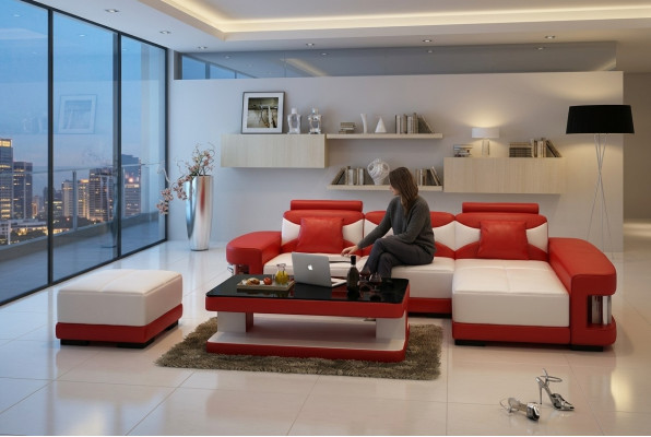 Skórzana sofa Narożnikowa kanapa Stołek Ustawić Podkładkę LForm Couch Sofa Design