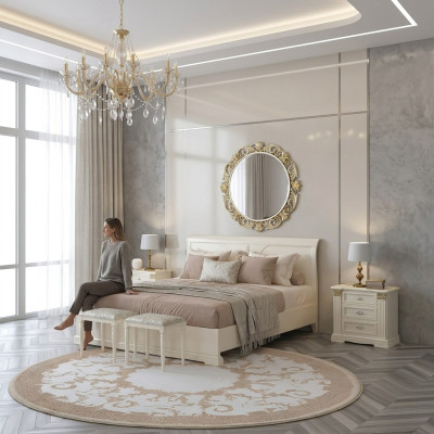 Łóżko + 2x Stolik nocny 3 szt. Zestaw Sypialnia Design Nowoczesne Luksus Klasyczne Meble Solidne drewno