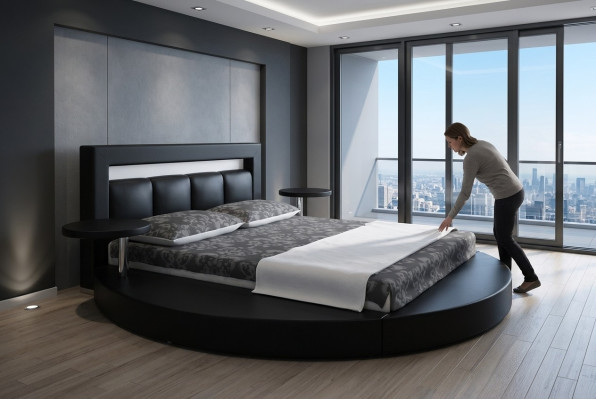 Okrągłe łóżko Okrągły Design łóżko Skóra Hotel Double Frame Luxury Sleep