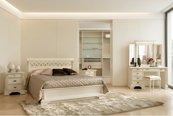 Luksusowy zestaw Sypialnia 6 sztuk. Łóżko 2x Stolik nocny Toaletka Designerskie Meble Solidne drewno