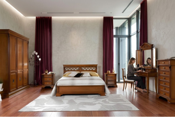 Luksusowy zestaw Sypialnia 8 sztuk. Łóżko + 2x Stolik nocny +Toaletka Designerskie Meble Solidne drewno