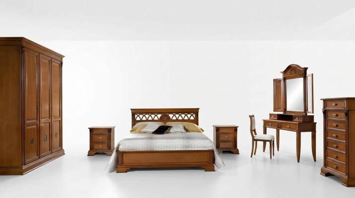 Luksusowy zestaw Sypialnia 8 sztuk. Łóżko + 2x Stolik nocny +Toaletka Designerskie Meble Solidne drewno