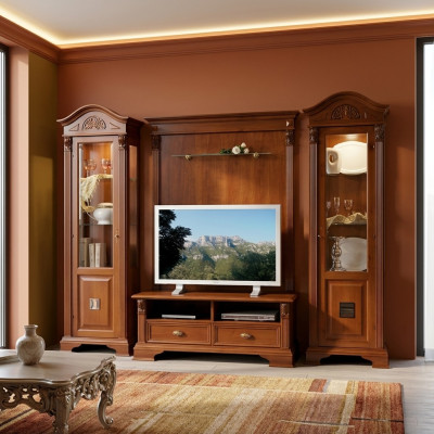 Klasyczny salon Ściana Solidne drewno salon Komoda Gablota RTV Półka ściana Szafa 4szt.