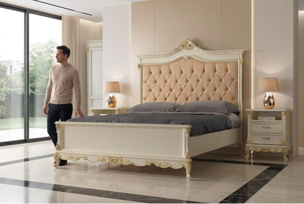 Łóżko Chesterfield Design Luxury Hotel łóżko Solidne drewno 180x200 Sleep Pokój Meble Włochy